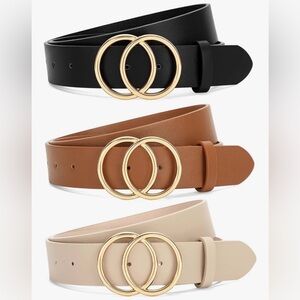 Amazon Double Ring Buckle Belt Set - Black, Brown, Cream